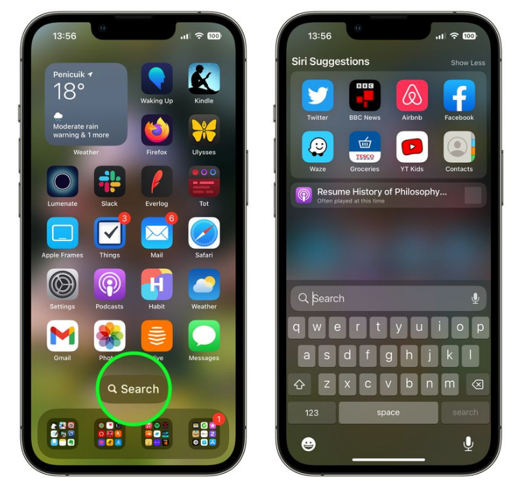 新化苹果手机维修分享升级到 iOS 16 后，如何删除主屏幕上的搜索按钮 